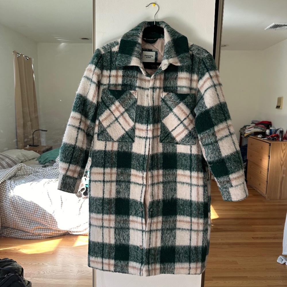 Abercrombie & Fitch Winterized Wool-Blend Shirt Jacket Green Plaid Small
